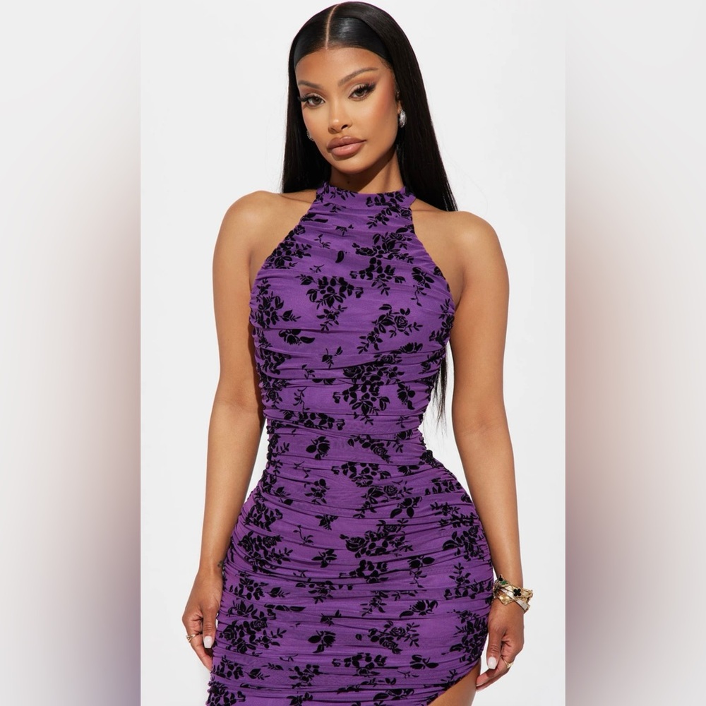 Fashion Nova Vivian Mesh Midi Dress | S | Eggplant